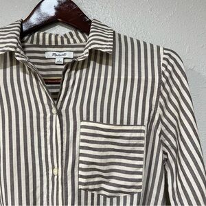 Madewell Tie Front Shirt in Maitland Stripe Long Sleeve Button Up Top Size Small